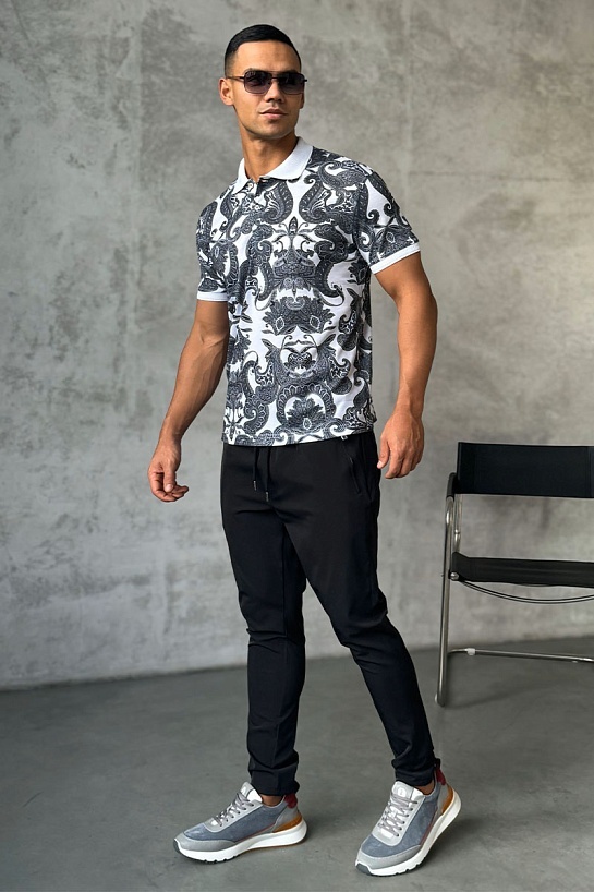 Мужское поло Etro "Floral" - White / Grey