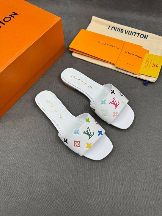 Женские кожаные шлёпанцы Louis Vuitton x Takashi Murakami Multicolore premium
