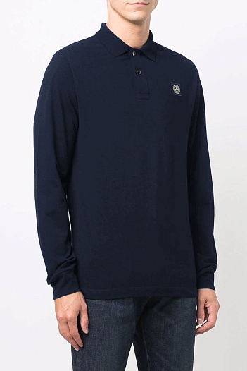 Поло с длинным рукавом Stone Island logo-patch - Navy   