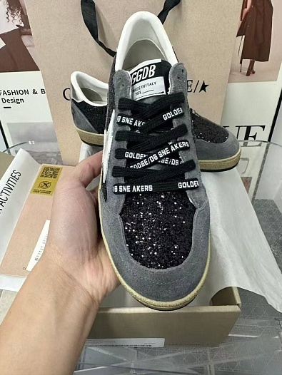 Женские кожаные кроссовки Golden Goose Ball Star Premium - Black / Grey   
