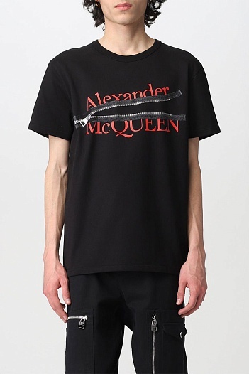 Мужская футболка Alexander McQueen zipped logo - Black   