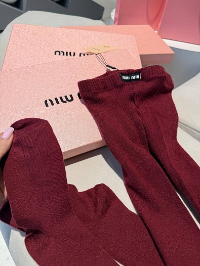 Женские кашемировые колготы MIU MIU бордового цвета   
