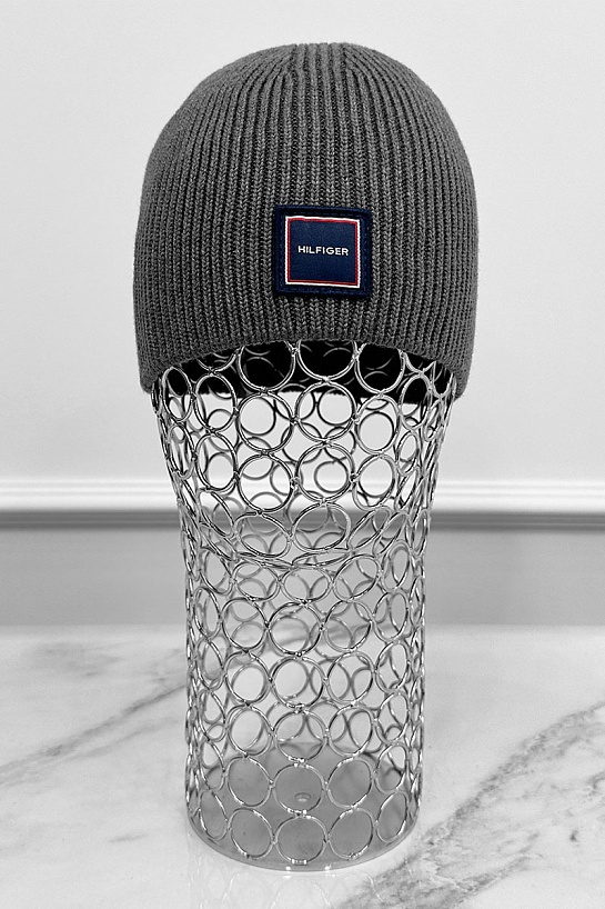 Мужская серая шапка Tommy Hilfiger logo-patch