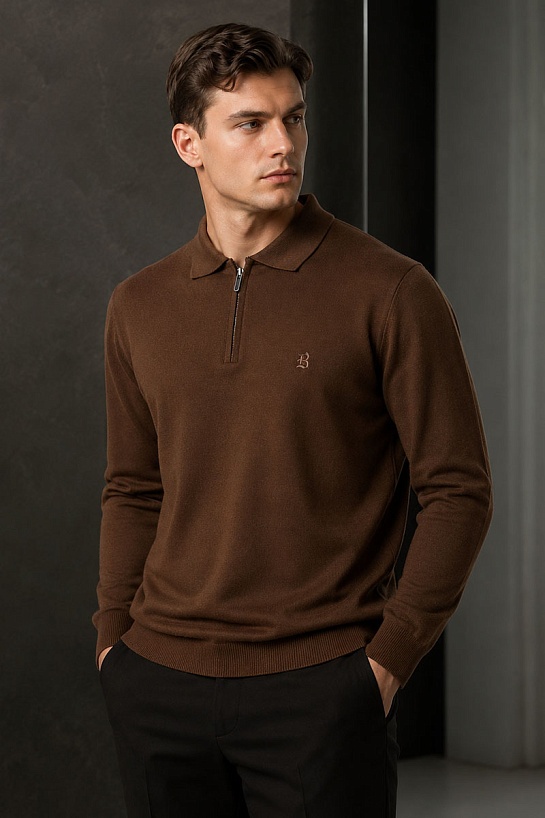 Поло с длинным рукавом Brioni zip-neck - Brown
