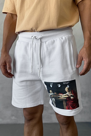 Мужские белые шорты Off-White Caravaggio Print   