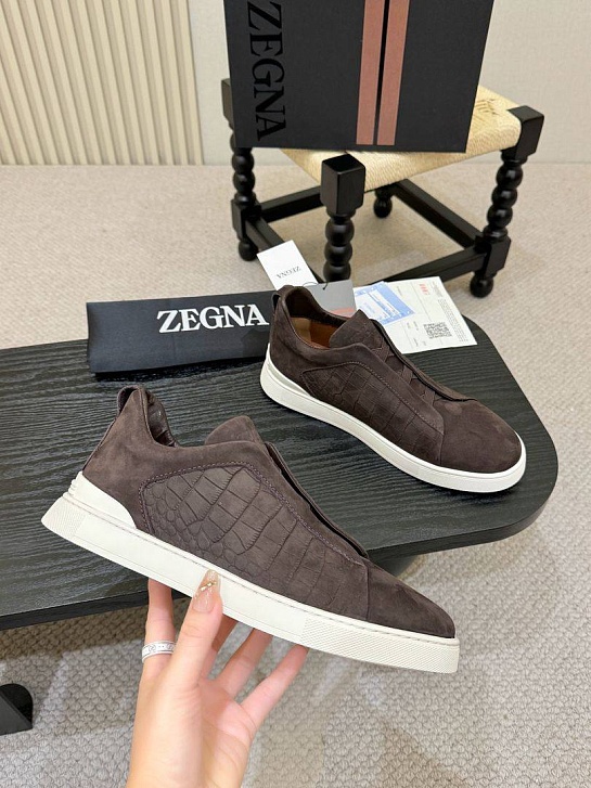 Мужские кроссовки Zegna Triple Stitch Alligator - Brown