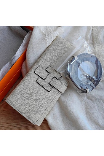 Кожаный клатч Hermes Jige Elan 20.5x9 см - Grey   
