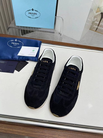 Женские замшевые кроссовки Prada Premium - Black   