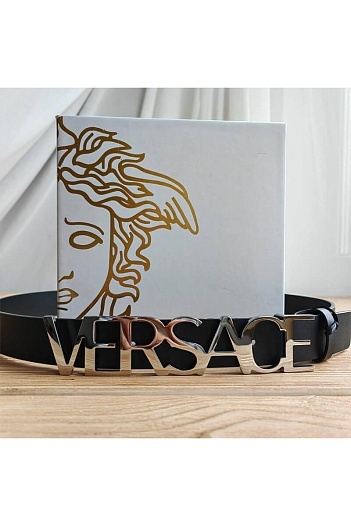 Кожаный чёрный ремень Versace (длина 90 / 95 см)   