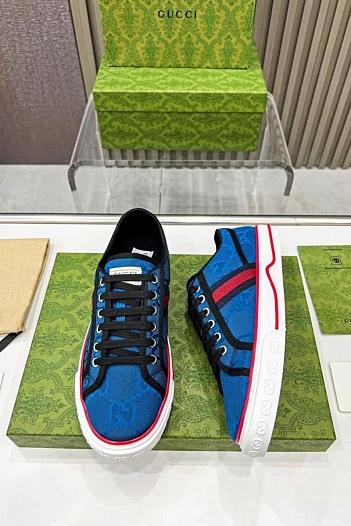 Мужские синие кроссовки Gucci GG Monogram   