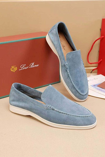 Мужские замшевые лоферы Loro Piana Summer Walk - Blue   