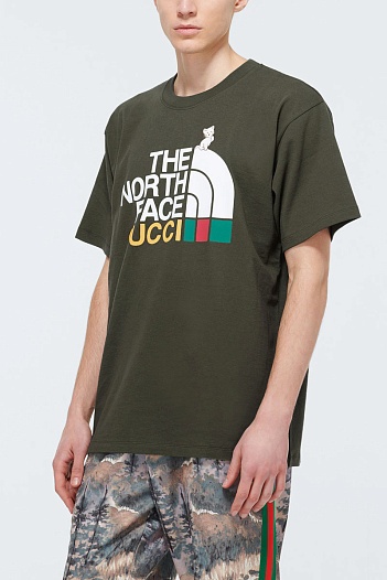 Зелёная оверсайз футболка Gucci x The North Face Collaboration   