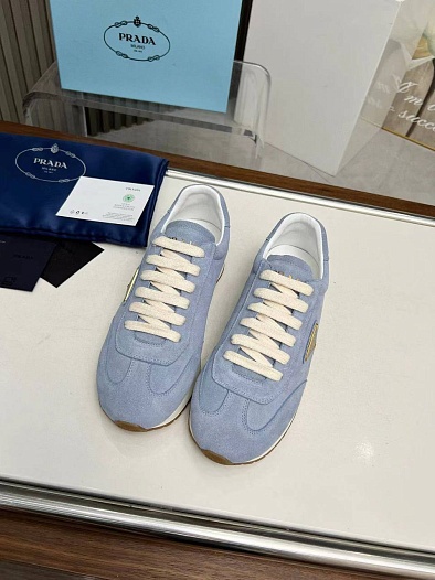 Женские замшевые кроссовки Prada Premium - Blue   