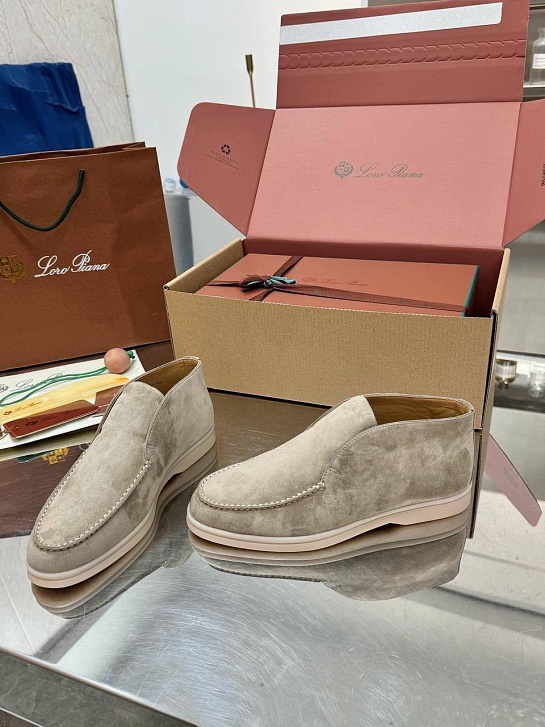 Женские замшевые лоферы Loro Piana premium - Light Grey