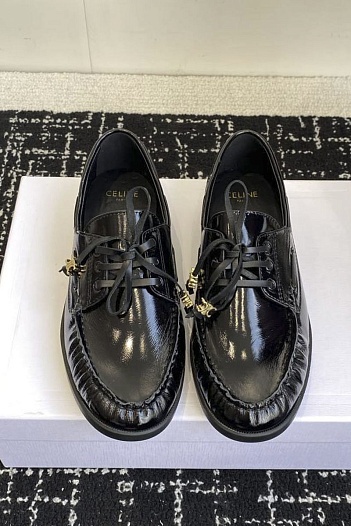 Женские кожаные лоферы Celine premium - Black   