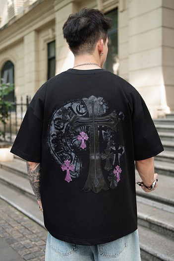 Чёрная оверсайз футболка Chrome Hearts Premium   