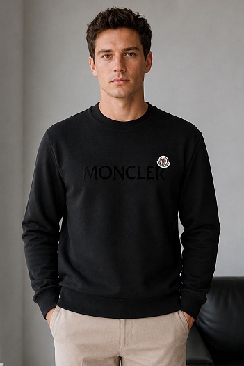 Мужской чёрный свитшот Moncler logo-patch   