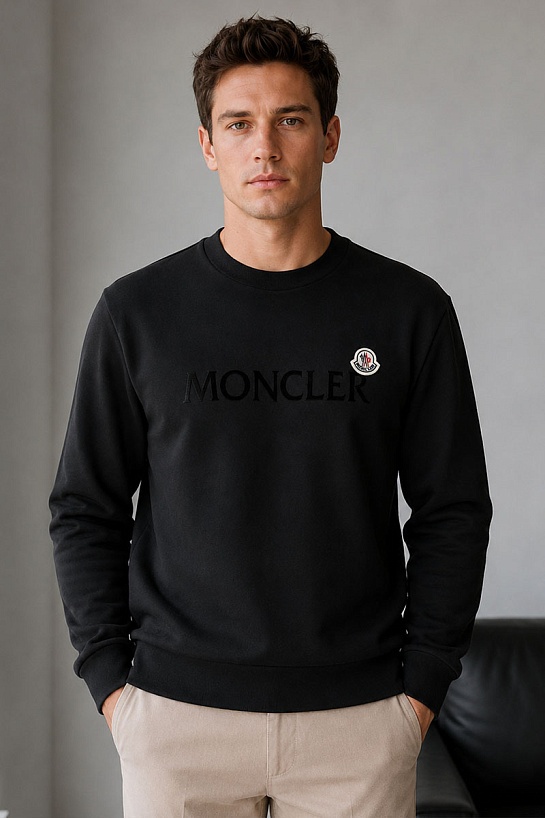 Мужской чёрный свитшот Moncler logo-patch