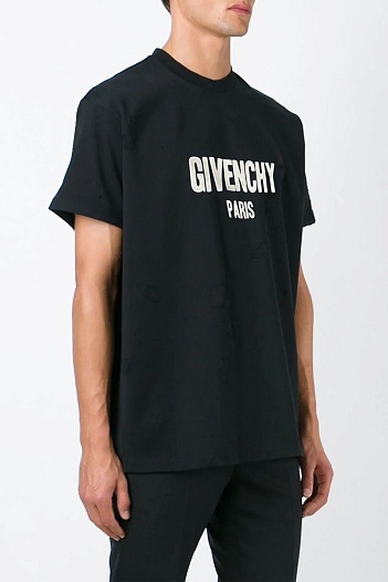 Чёрная футболка Givenchy Paris с эффектом потёртости   