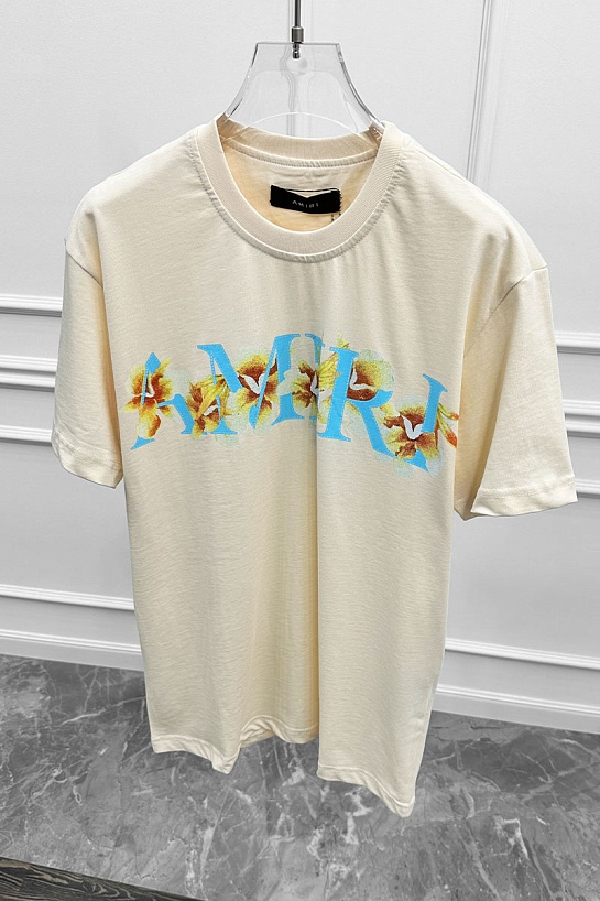 Бежевая оверсайз футболка Amiri Hibiscus Logo