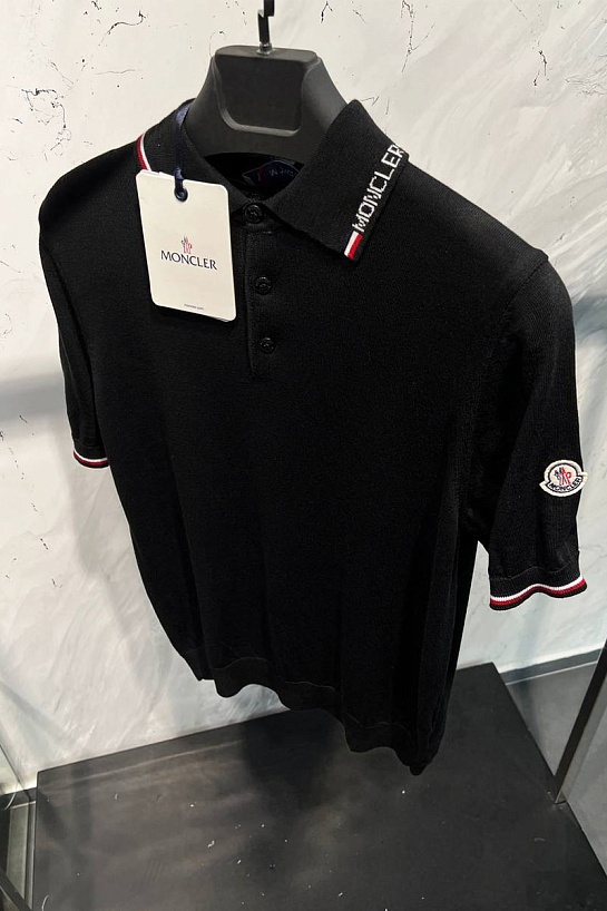 Мужское чёрное поло Moncler logo-patch