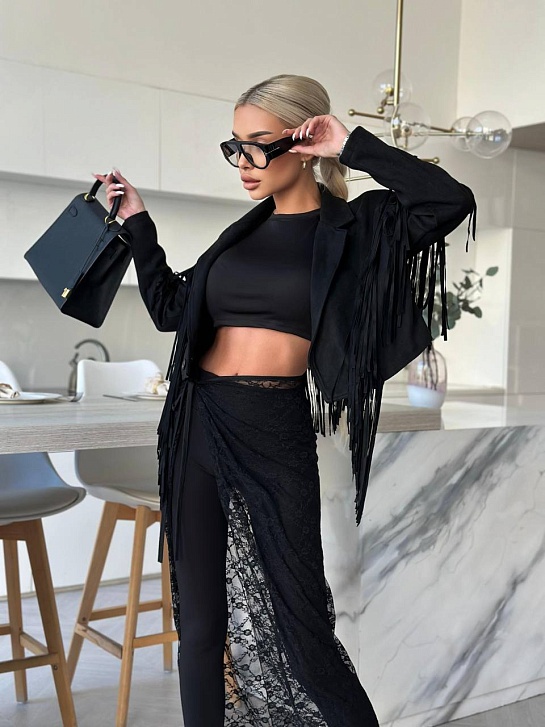 Женская замшевая косуха с бахромой Yves Saint Laurent