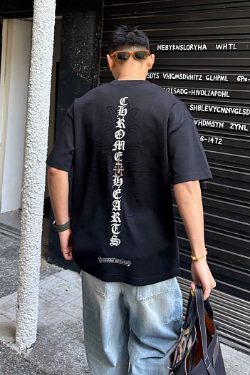 Тёмно-серая оверсайз футболка Chrome Hearts Premium   