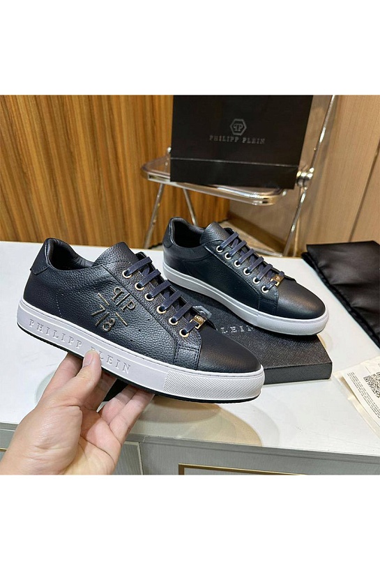 Мужские кожаные кроссовки Philipp Plein синего цвета