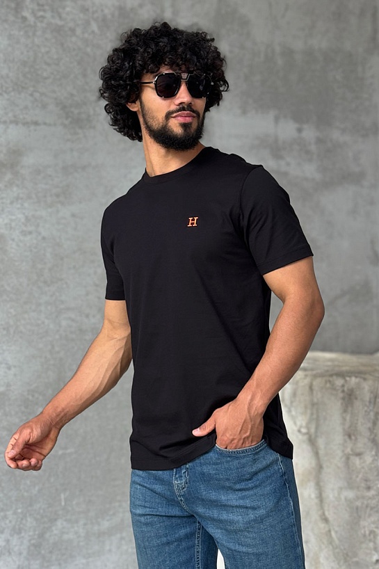 Футболка чёрного цвета Hermes H embroidered