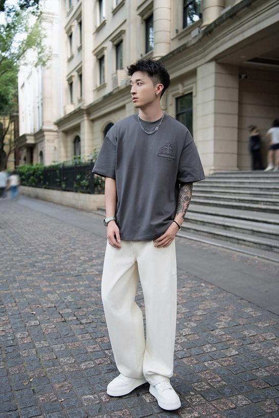 Серая оверсайз футболка Chrome Hearts Premium