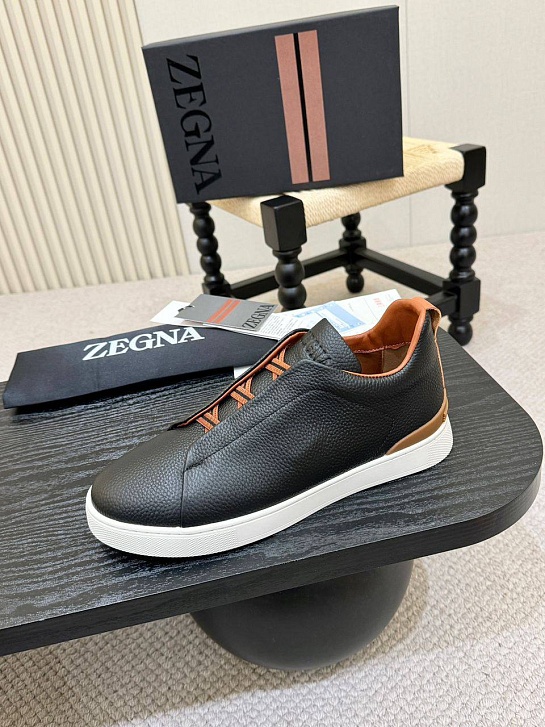 Кожаные кроссовки Ermenegildo Zegna Triple Stitch - Black