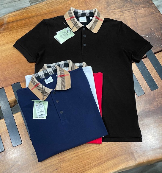 Мужское белое поло Burberry check collar