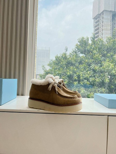 Женские замшевые ботинки с мехом Prada Premium - Brown   