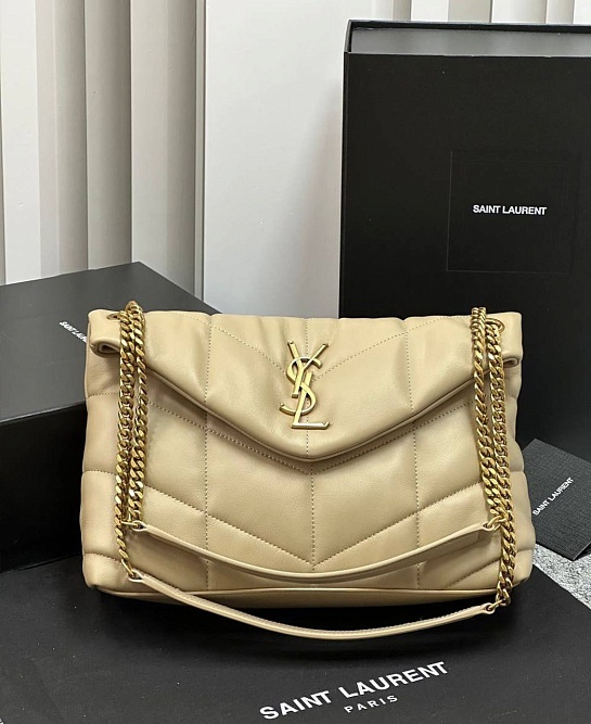 Женская кожаная сумка Yves Saint Laurent Loulou Premium 28x17x9 см - Beige