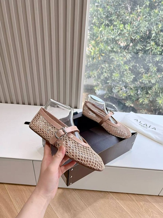 Женские плетёные балетки Alaia Premium - Pink