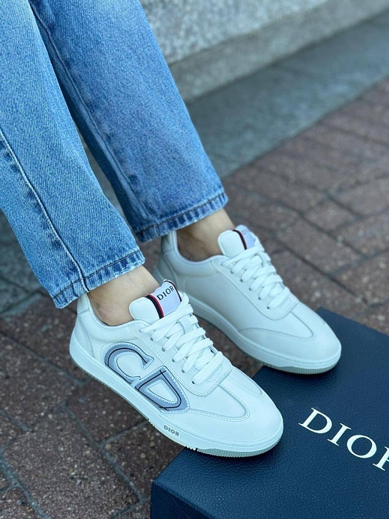 Женские кожаные кроссовки Dior - White