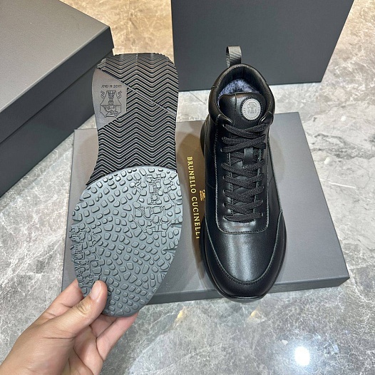 Кожаные кроссовки с мехом Brunello Cucinelli high-top - Black   