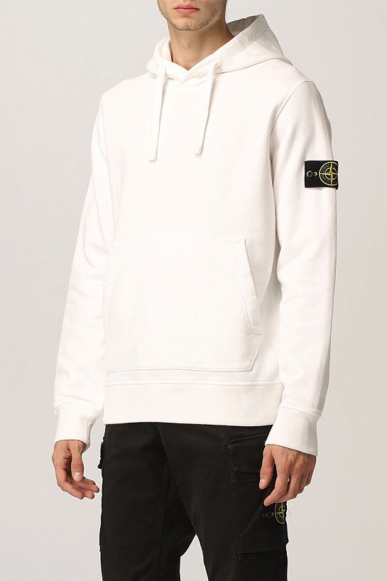Худи белого цвета Stone Island compass-patch