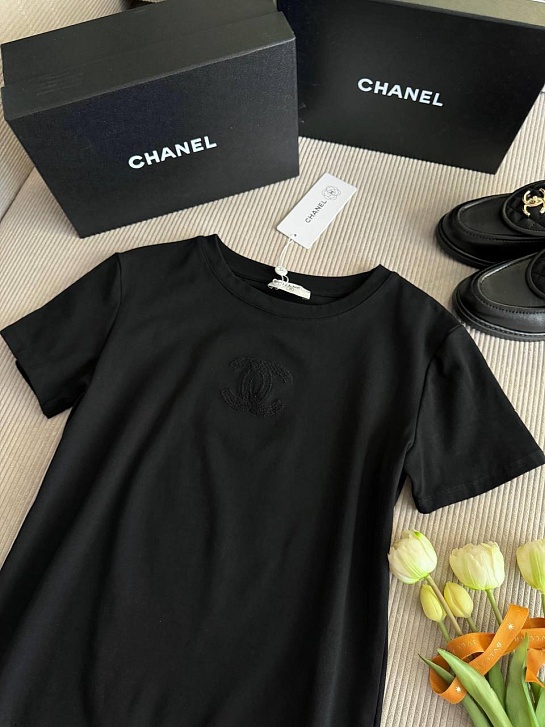 Чёрная женская футболка Chanel premium