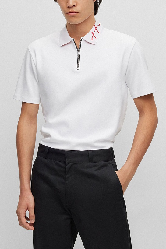 Поло белого цвета Hugo Boss intarsia-logo