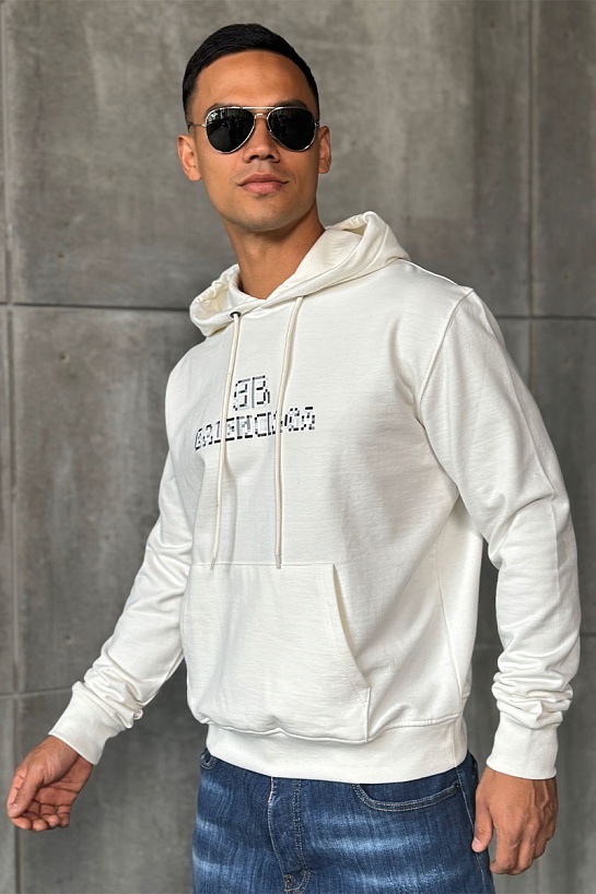 Белое оверсайз худи Balenciaga Pixel Logo