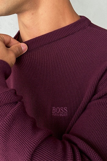 Мужской джемпер бордового цвета Hugo Boss logo-embroidered   