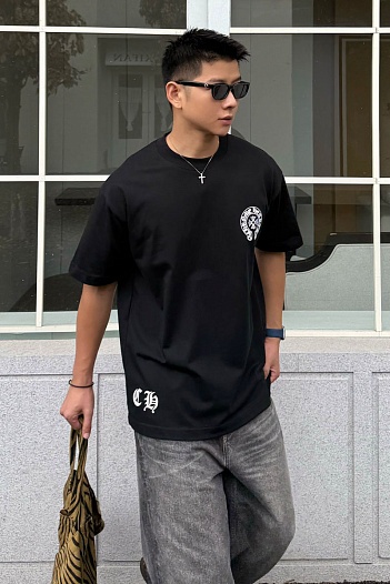 Чёрная оверсайз футболка Chrome Hearts Premium   
