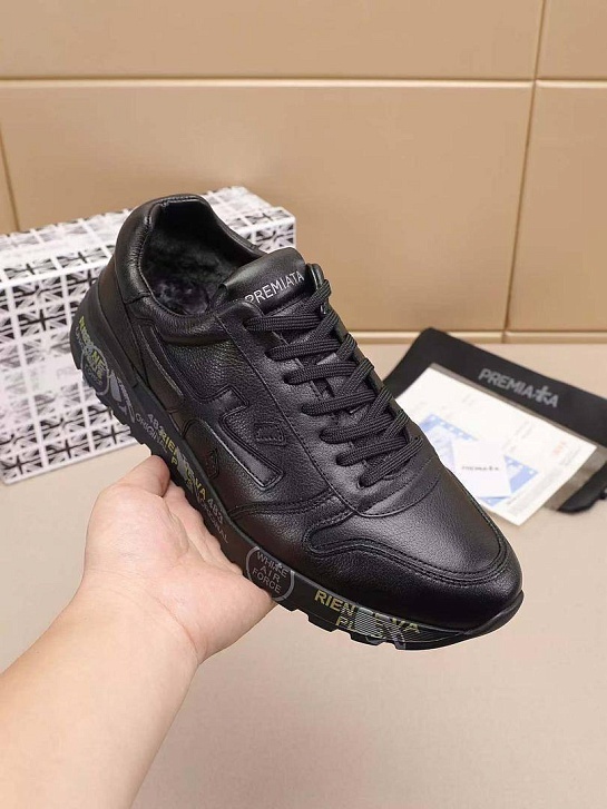 Кожаные кроссовки с мехом Premiata low-top - Black
