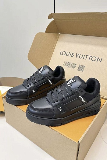Женские кожаные кроссовки Louis Vuitton Trainer premium - Black   