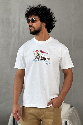 Мужская белая футболка Burberry Equestrian Knight   