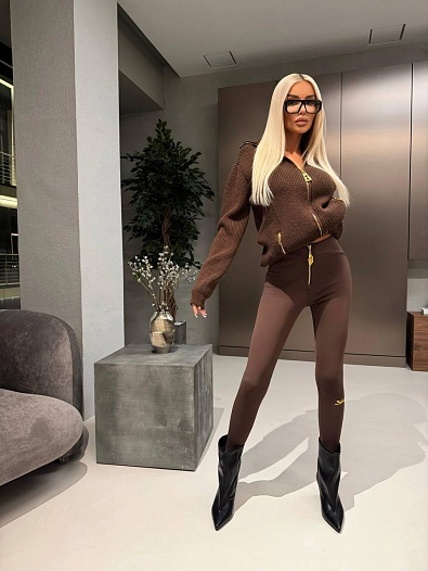 Женские утеплённые леггинсы на флисе Schiaparelli premium - Brown   