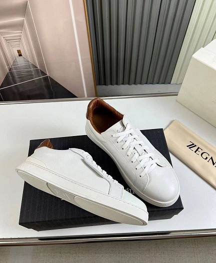 Кожаные кроссовки Ermenegildo Zegna белого цвета   