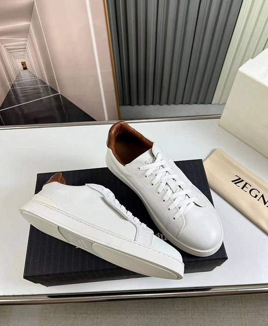 Кожаные кроссовки Ermenegildo Zegna белого цвета