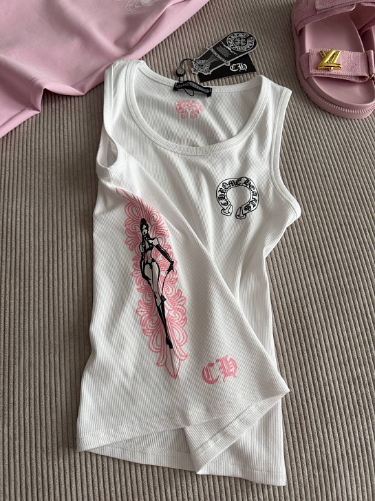 Женская белая майка Chrome Hearts premium